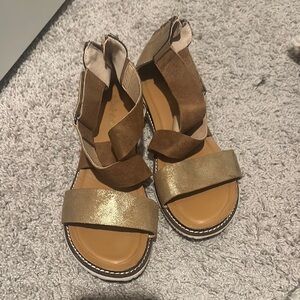 Altar'd State Gold and Brown Sandals with Ankle Straps
